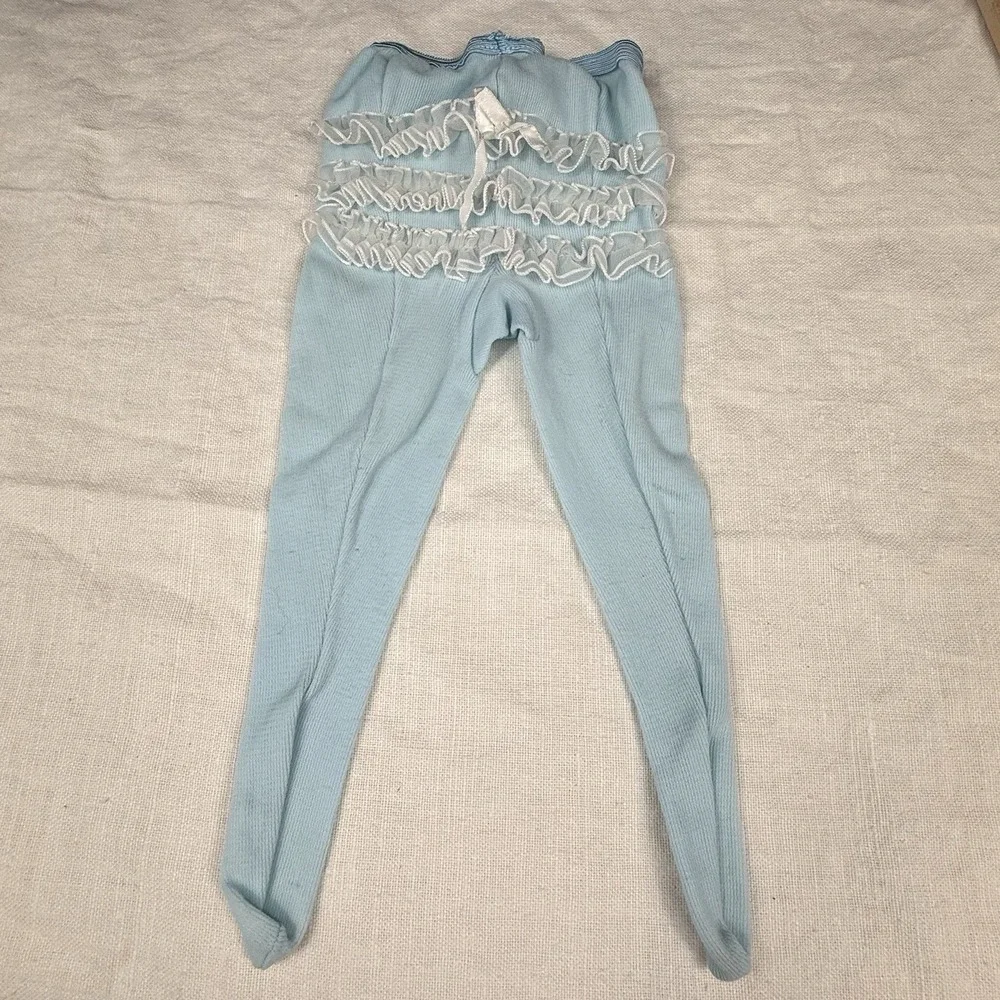 Vintage Baby Dress Girls 9-12M Blue Floral Embroidered Peter Pan Puff Sleeve